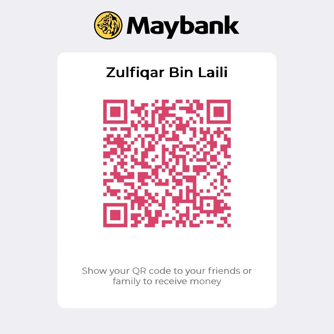Maybank QR code for Zulfiqar Bin Laili